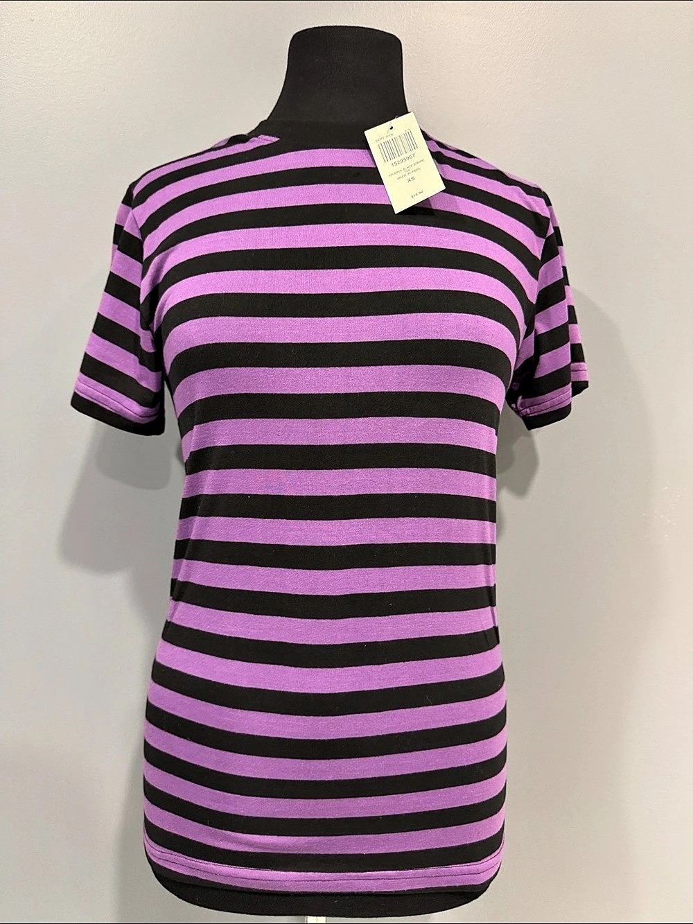 Hot Topic Striped Short Sleeve Tee in Purple & Black Size XS NWT